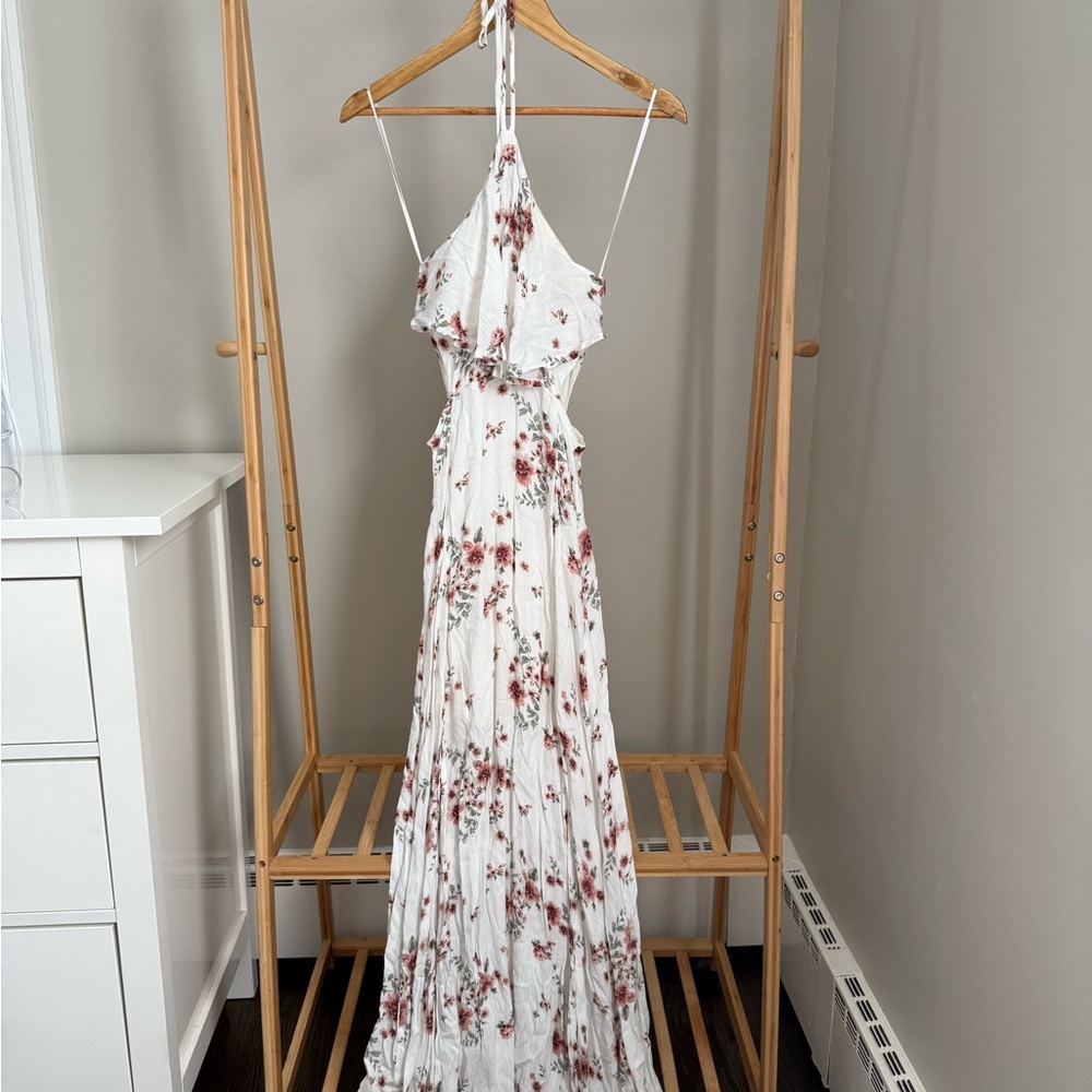 Lost + Wander Backless Floral Maxi Dress - White and Red